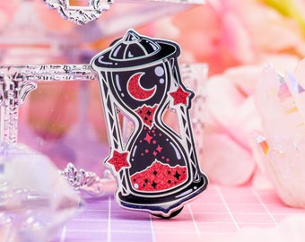 Blood Moon hourglass enamel pin - cosmic lapel pin, dnd accessories, magic pin, witchy enamel pin, witch pins, wizard enamel pins, moon pin