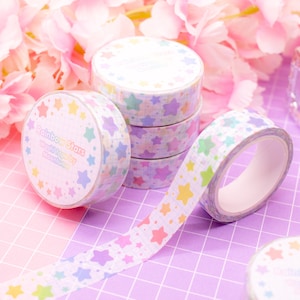 Fita washi Rainbow Stars - fita decorativa colorida estrelada para bullet journals e planejadores, papelaria fofa, fita decorativa kawaii, design simples