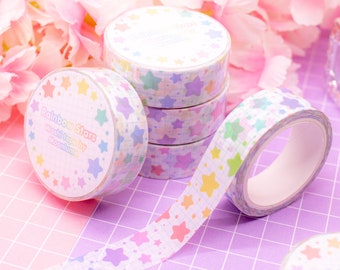 Regenbogen Sterne Washi Tape - buntes Dekoband für Bullet Journals und Planer, süßes Schreibwaren, kawaii Dekoband, schlichtes Design
