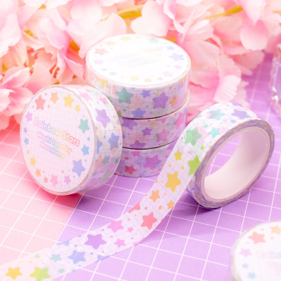 Rainbow Stars washi tape - colorful starry decorative tape for bullet journals and planners, cute stationery, kawaii deco tape,simple design