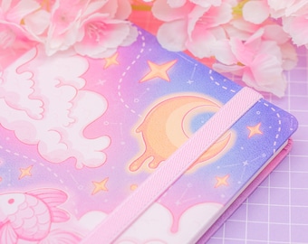 Pink A5 Hardcover Journal: Cosmic Swim, Kawaii Pastel Notebook