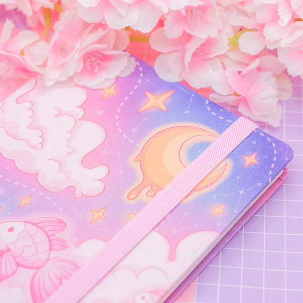 Pink A5 Hardcover Journal: Cosmic Swim, Kawaii Pastel Notebook