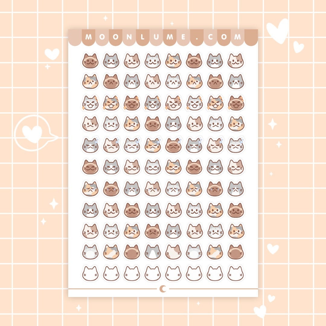 MINI CAT STICKERS Matte Vinyl Sticker Sheet 88 Cute Tiny | Etsy
