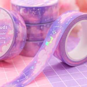 Taśma washi holograficzna In the Clouds - kosmiczna, marzycielska taśma dekoracyjna do bullet journali i planerów, urocze artykuły piśmiennicze, kosmos, kawaii washi