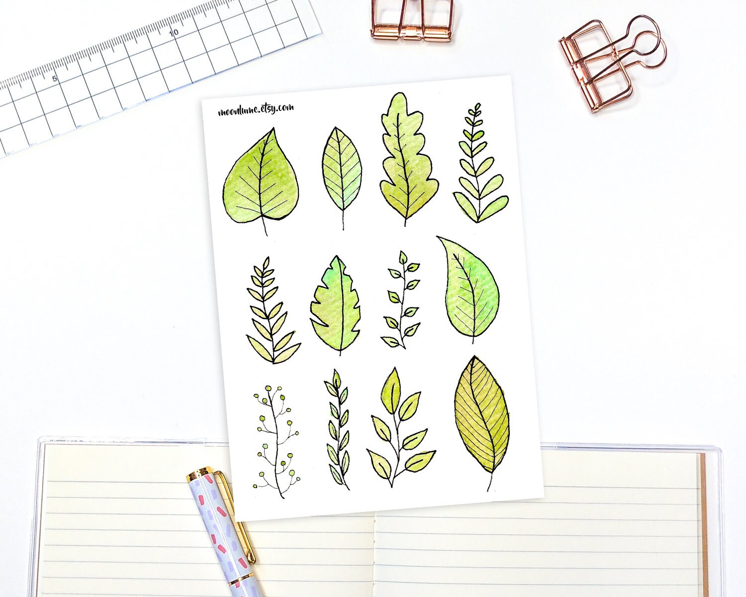 watercolor leaf stickers 12 decorative planner stickers etsy