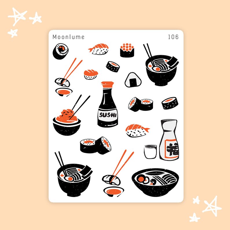 Sushi Stickers 18 Japanese Food Stickers Decorative Bullet Etsy