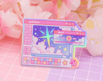 Starry Night Paint UI holografischer Vinyl-Aufkleber - niedlicher wasserdichter Aufkleber, ästhetischer Aufkleber, schillernder Kawaii-Aufkleber, Retro-Schreibwaren