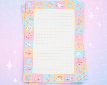Celestial Pastels memo pad / notepad - 50 sheets A6 non-sticky memo notepad for quick notes, bullet journals, shopping lists, kawaii memopad