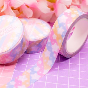Washi-tape met sterrenpastels - kleurrijke decoratieve tape met sterren voor bulletjournals en planners, schattig briefpapier, kawaii-decotape, pastelster