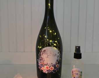 Full Moon Floral Fairy Light Bottle Gift Set | Celestial Moon Decor | Aura Spray Crystal & Candle
