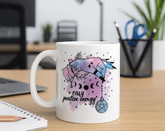 Witchy Coffee Mug: Celestial Moon Phases & Pentacle Design