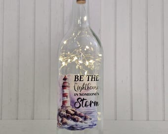 Inspirational Lighthouse Wine Bottle Light: Coastal Decor Night Light