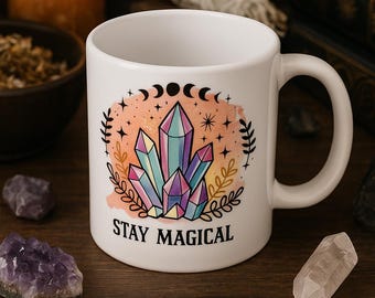 Moon Phase Crystal Mug: Witchy Pastel Gemstone Coffee Cup