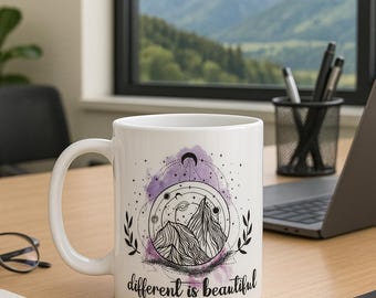 Mountain & Galaxy Mug: Inspirational Celestial Coffee Cup with Watercolor