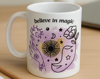 Witchy Coffee Mug: Celestial Floral Design - Spiritual Gift
