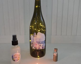 Seaside Sanctuary Gift Box | Lighted Lighthouse Wine Bottle, Coastal Decor