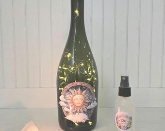 Celestial Sun Fairy Light Bottle Gift Set | Aura Spray, Clear Quartz & Candle | Sun Water Bottle, Spiritual Gift, Witchy Altar Decor