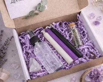 Protection & Peace Witchcraft Kit | Spiritual Self Care Box with Spell Jar, Crystal, Candles and Aura Spray | Anxiety Relief Gift