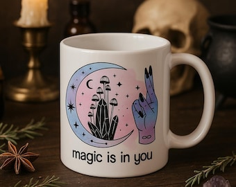 Witchy Moon & Crystal Mug: Mystical Celestial Coffee Cup