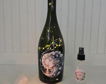 Celestial Moon & Sun Fairy Light Bottle Set | Aura Spray, Clear Quartz and Candle | Spiritual Gift, Altar Decor, Moon Water Bottle