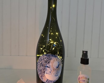 Celestial Moon Fairy Light Bottle Set | Aura Spray, Clear Quartz & Candle | Moon Water Bottle, Spiritual Gift, Witchy Altar Decor