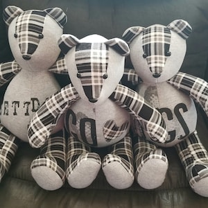 15" Memory Keepsake, Remembrance Bears, Made to Order From your loved one's articles of clothing.  Free Shipping.