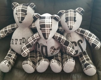 15" Memory Keepsake, Remembrance Bears, Made to Order From your loved one's articles of clothing.  Free Shipping.