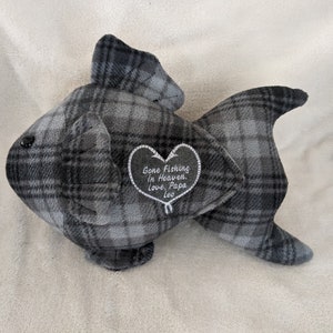 Memorial Fish Pillow.  15 x 8 x 4 inches.  Made from loved ones clothes.  Free Shipping