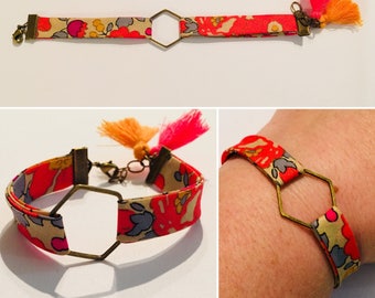 Bracelet obliquely Liberty floral Pinks and orange
