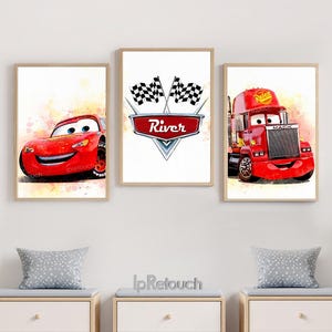 Cars Wall Art Set with Lightning McQueen & Mack, Custom Name Printable Posters, Disney Cars Nursery Decor, Boys Bedroom Gift