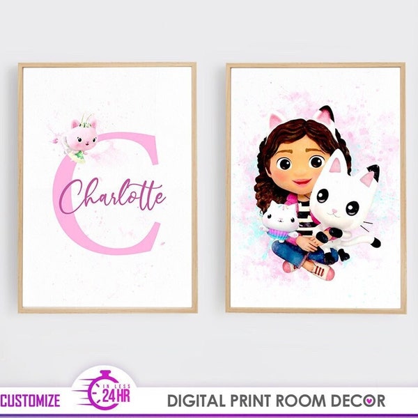 Gabby dollhouse poster room decor, Custom name digital print, Gabby decoration, personalized initial print, wall decor, Gabby digital print