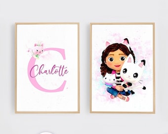 Gabby dollhouse poster room decor, Custom name digital print, Gabby decoration, personalized initial print, wall decor, Gabby digital print