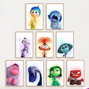 Inside Out 2 Charaktere Wandkunst für Kinder Schlafzimmer, Kinderzimmer, Geburtstagsfeier, Kindergarten oder Klassenzimmer - druckbares Aquarell Poster