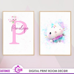 Cakey cat Gabby dollhouse poster room decor, Custom name digital print, Gabby decoration, personalized print wall decor, Gabby digital print