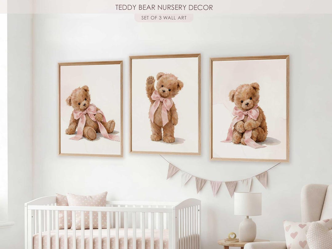 Teddy Bear Nursery Decor Set of 3, Bear Nursery Wall Art, Vintage Teddy ...
