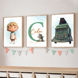 Personalized Trash Truck Wall Art - Custom Name Poster Set of 3 | Digital Download Nursery Decor | Playroom & Kids Room Gift