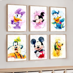 Micky Maus und Freunde Kunst Wanddekor, Micky Maus Poster zum Ausdrucken, Aquarell Kinderzimmer Dekor, Micky Maus und Freunde Illustrationen