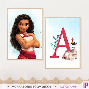 Moana Wall Art - Custom Name Poster - Room Decor Digital Download - Moana, Pua and Hei Hei Picture Print for Kids