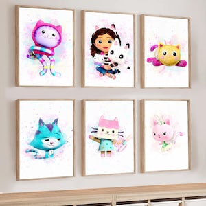Gabby Puppenhaus Mädchen Schlafzimmer, Kunst Wand Dekor, bedruckbares Gabby Puppenhaus, Aquarell Zimmer Dekor, Gabby Puppenhaus Poster - Instant Download