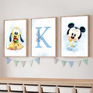 Arte murale Baby Mickey Mouse, stampa personalizzata con nome Baby Mickey Mouse, arte personalizzata Baby Mickey Mouse, decorazione per cameretta Baby Mickey Mouse