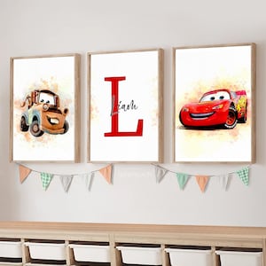 Autos Name Print, Autos Kunst Poster Set von 3 Drucken, personalisiertes Geschenk, Autos Kinderzimmer Schlafzimmer Drucke, Autos Geschenk Junge