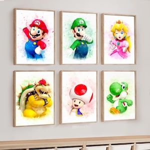 Super mario wall art bedroom decor Set 6 watercolor art prints, Printable mario poster, Watercolor room nursery decor - Instant download