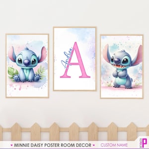 Personalized Stitch Wall Art,Custom Name Nursery Decor for Girls Room, Set of 3 Prints, Cute Stitch Ohana Poster - Digital Download