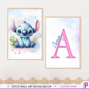 Stitch Wall Art with Custom Name – Lilo and Stitch Nursery Printable Set of 2 – Personalized Kids Room Decor – Digital Download