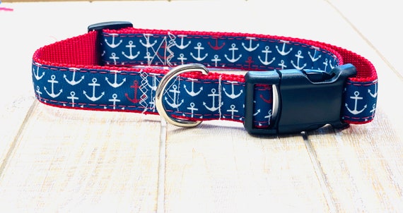 Red White and Blue Navy Anchors Dog Collar/ Summer Collar/ | Etsy