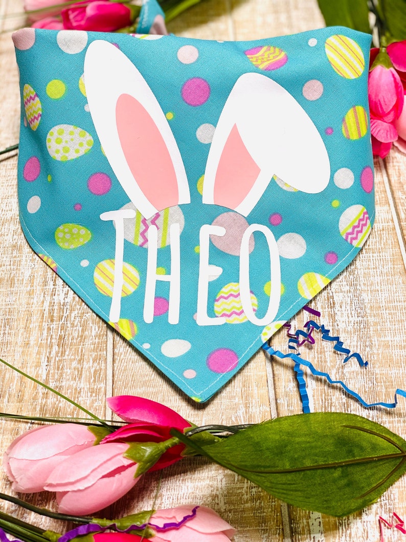 Easter Bunny With Pets Name Bandana/ Tie on Bandana/ Dog Etsy