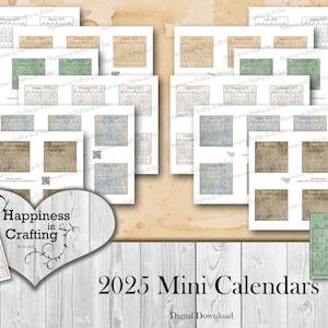 Mini calendarios 2025: descarga digital instantánea, imprimible, kit digital para diarios basura, álbumes de recortes, Gi Kerr
