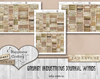 Grungy Industrious Journal Words - Instant Digital Download, Printable, Digital Kit for Junk Journals, Scrapbooking, Gi Kerr