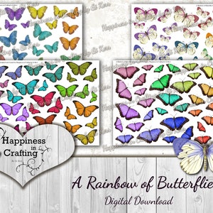 A Rainbow of Butterflies - 144 Fussy Cut Butterflies - Download digital instantâneo, para impressão, digital, Junk Journals, Scrapbooking, Gi Kerr