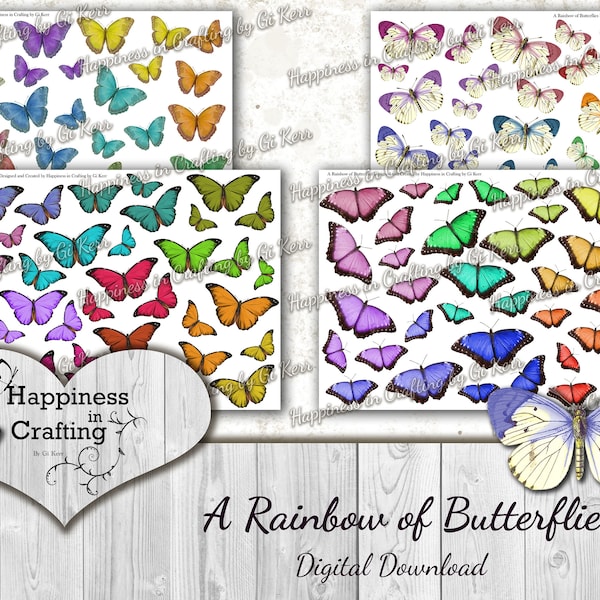 A Rainbow of Butterflies - 144 Fussy Cut Butterflies - Instant Digital Download, Printable, Digital, Junk Journals, Scrapbooking, Gi Kerr